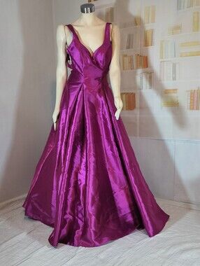 B Darlin Fuchsia Satin A-Line Prom Gown